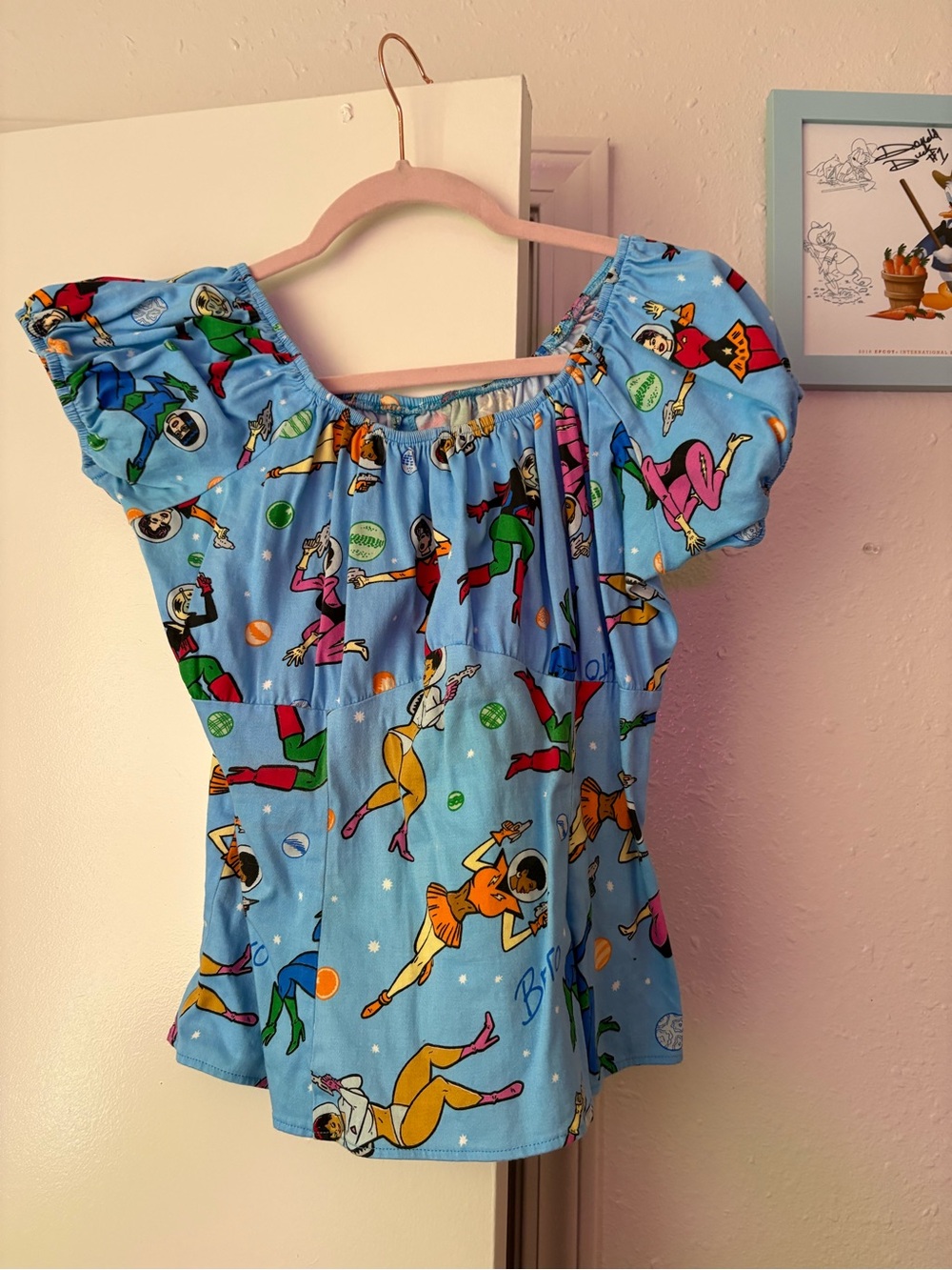 Pinup Couture Blue peasant top space babes